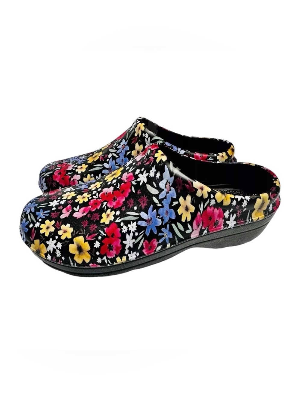 Totes Women Size 9 Everywhere "Bailey" Black Floral Garden Clogs